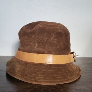 COACH LEATHER SUEDE BROWN BUCKET HAT
